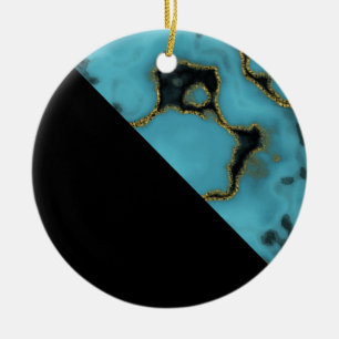 Turquoise Stone Gold and Black Ceramic Ornament