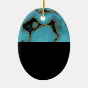 Turquoise Stone Gold and Black Ceramic Ornament