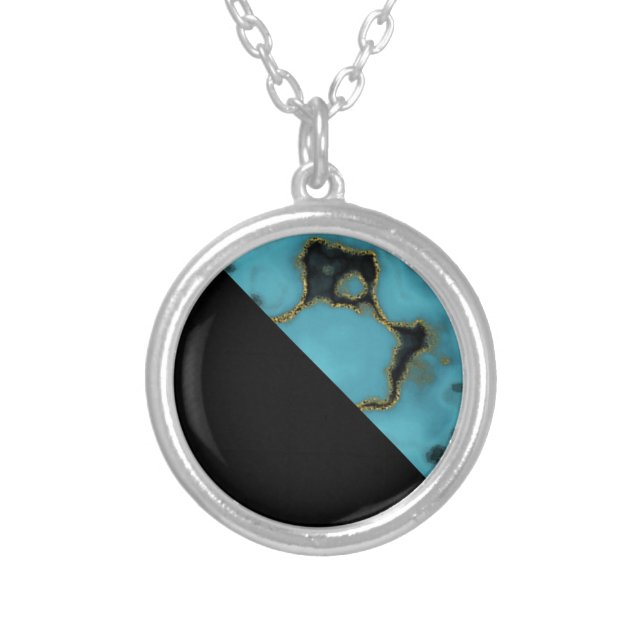 Turquoise Stone Gold and Black Silver Plated Necklace (Front)