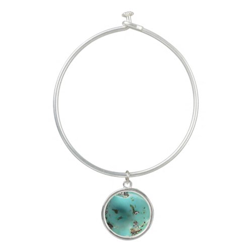 Turquoise Stone Image Bangle Bracelet Round Charm