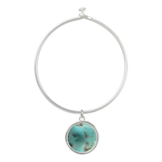 Turquoise Stone Image Bangle Bracelet Round Charm (Front)