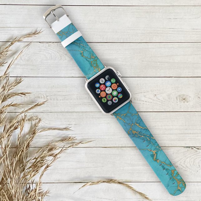 Turquoise Stone Marble Gold Rock Trendy Apple Watch Band (Creator Uploaded)
