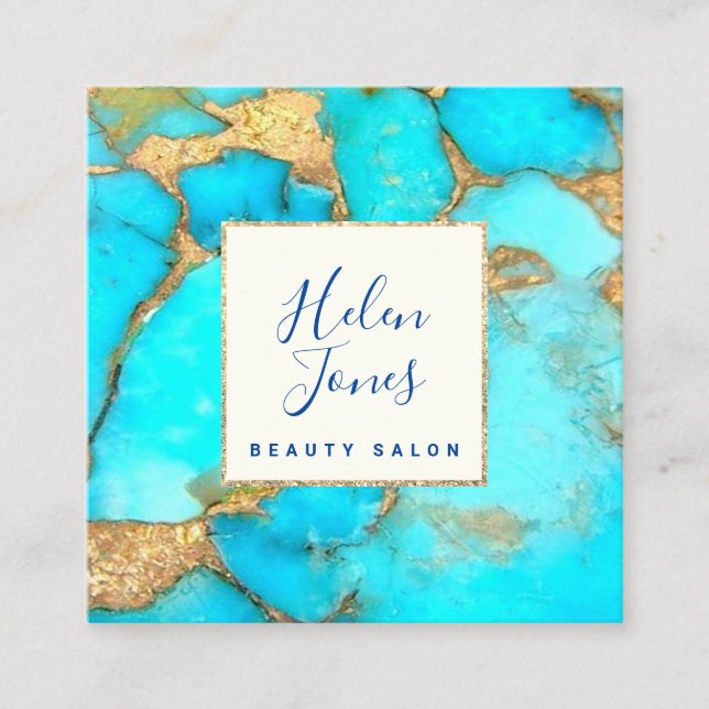 turquoise stone square business card (Front)