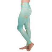 Turquoise Stone Yoga Fold-Over Waist Leggings (Side)