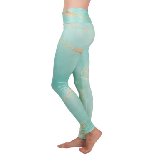 Turquoise Stone Yoga Fold-Over Waist Leggings (Side)