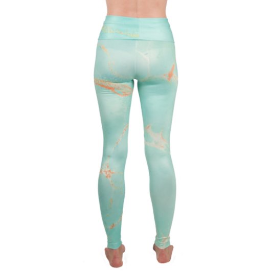 Turquoise Stone Yoga Fold-Over Waist Leggings (Back)
