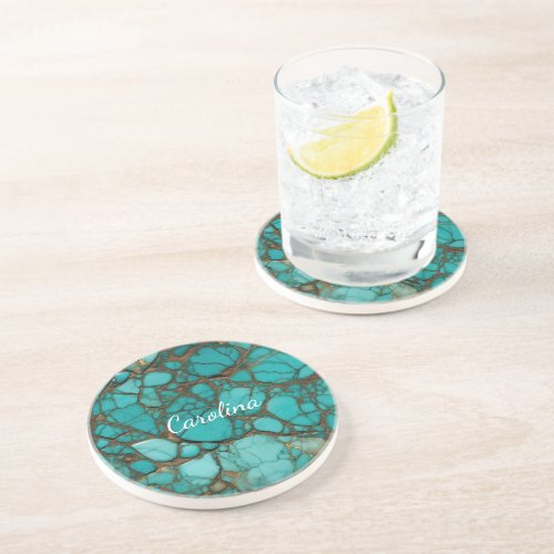 Turquoise Stones Bridal Shower Coaster