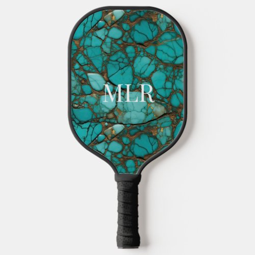 Turquoise Stones  Brown Faux Leather Pickleball Paddle