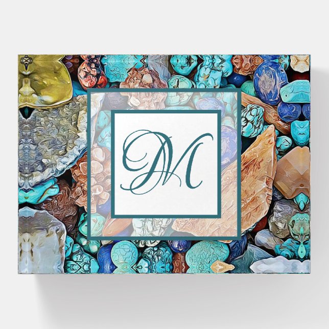 Turquoise Stones Monogrammed Paperweight (Front)