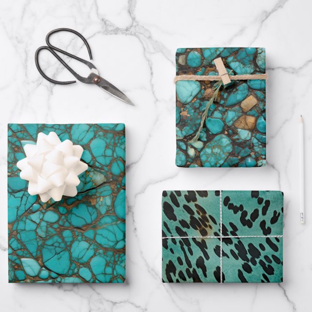 Turquoise Stones Wrapping Paper Sheets (Front)