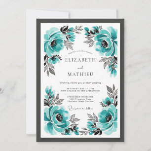 Turquoise Striking Floral Wedding Invitation