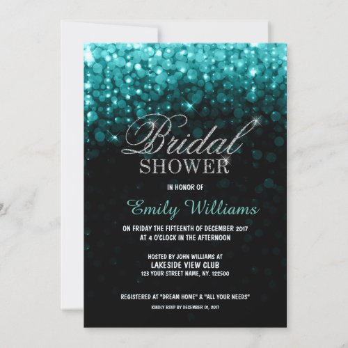 Turquoise string lights bokeh bridal shower invitation