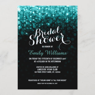 Turquoise string lights bokeh bridal shower invitation