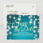 Turquoise String Lights Gold Script Save the Date Announcement Postcard ...