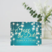 Turquoise String Lights Gold Script Save the Date Announcement Postcard ...