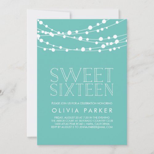 Turquoise String Lights Sweet Sixteen Invitation