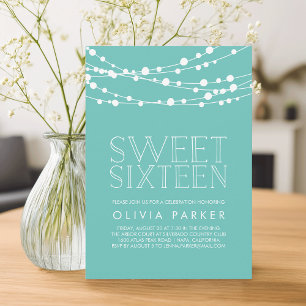 Turquoise String Lights Sweet Sixteen Invitation