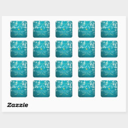 Turquoise String Lights Wedding Favor Thank You Square Sticker | Zazzle