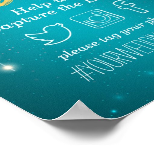 Turquoise String Lights Wedding Oh Snap Hashtag Poster | Zazzle