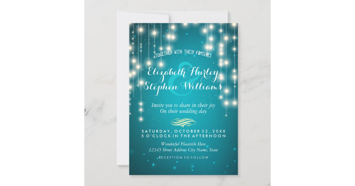 Turquoise String Lights Wedding Shower Invitations | Zazzle