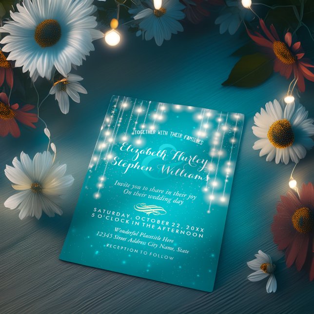 Turquoise String Lights Wedding Shower Invitations (Creator Uploaded)