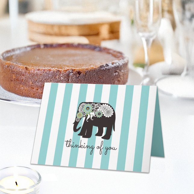 Turquoise Stripe Paisley Elephant Thinking of You Card (Creator Uploaded)