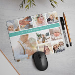 Turquoise Stripe Photo Collage Mouse Pad<br><div class="desc">Chic photo collage mousepad displays nine favorite photos in a square format,  with your family name,  business name or choice of personalization displayed on a thin band of vibrant turquoise aqua.</div>