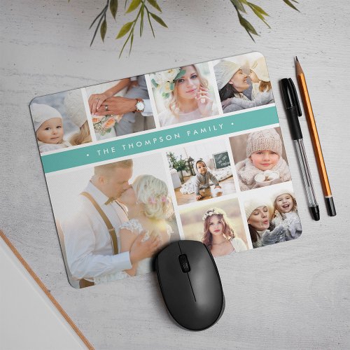 Turquoise Stripe Photo Collage Mouse Pad