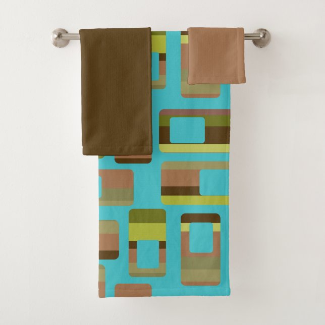 Turquoise Striped Rectangles  Bath Towel Set (Insitu)