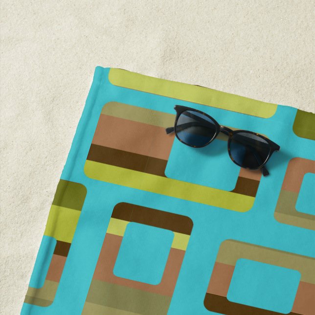 Turquoise Striped Rectangles  Beach Towel (In Situ)