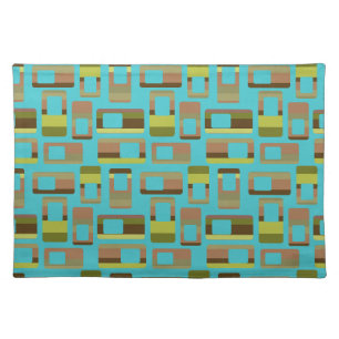 Turquoise Striped Rectangles Cloth Placemat