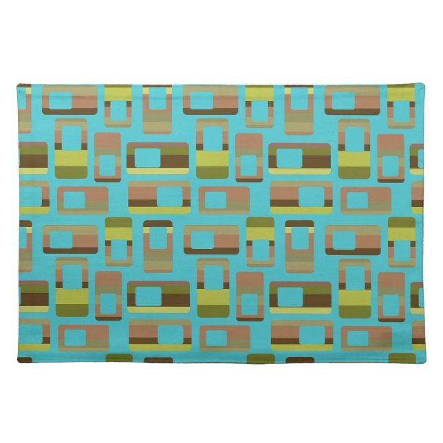 Turquoise Striped Rectangles  Cloth Placemat (Front)