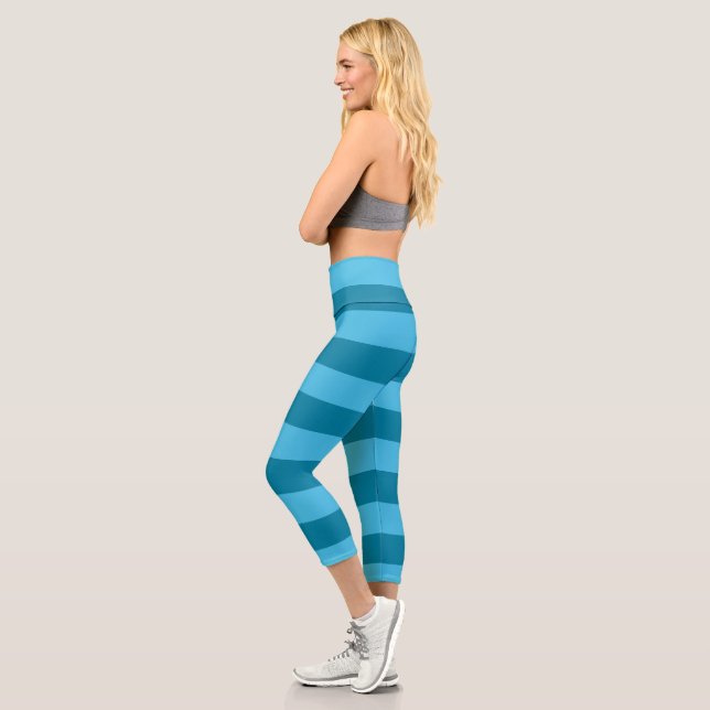 Turquoise Stripes Capri Leggings (Left)