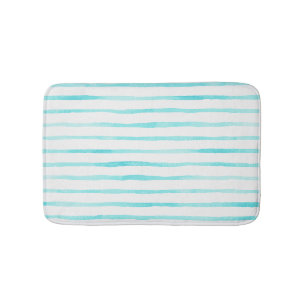 Turquoise Stripes Coastal Bath Mat