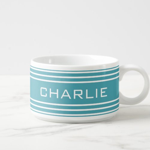 Turquoise Stripes custom monogram chili bowl