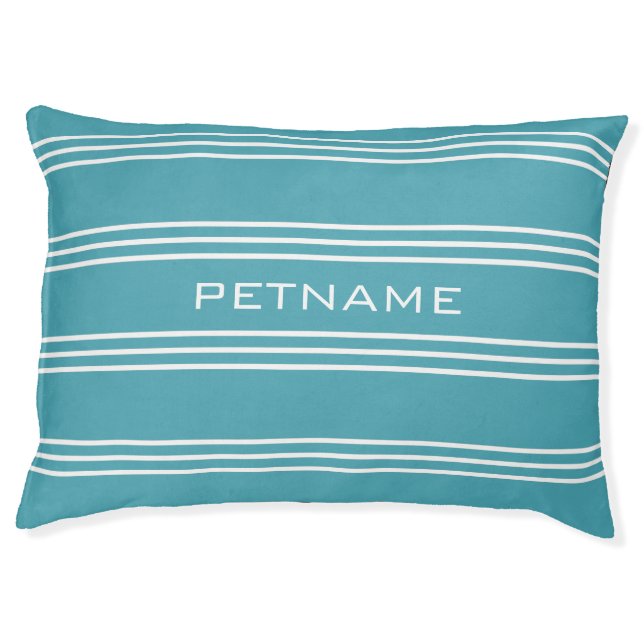 Turquoise Stripes custom monogram dog beds (Front)