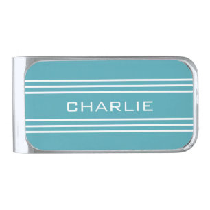 Turquoise Stripes custom monogram money clip