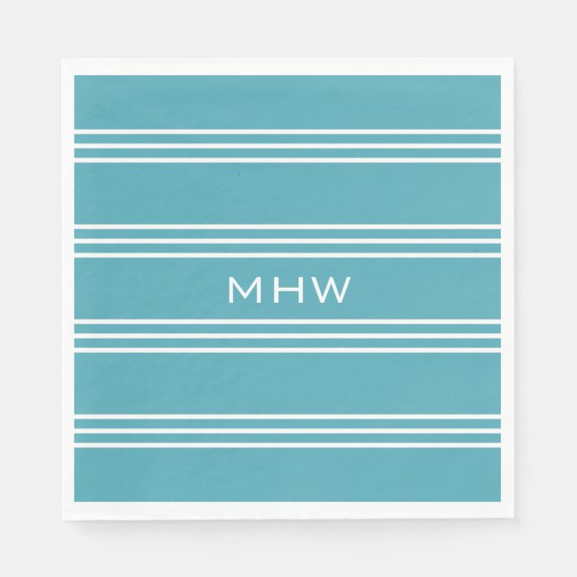 Turquoise Stripes custom monogram paper napkins (Front)