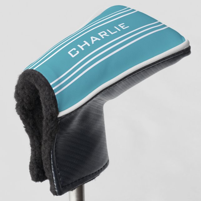 Turquoise Stripes custom monogram putter cover (3/4 Front)