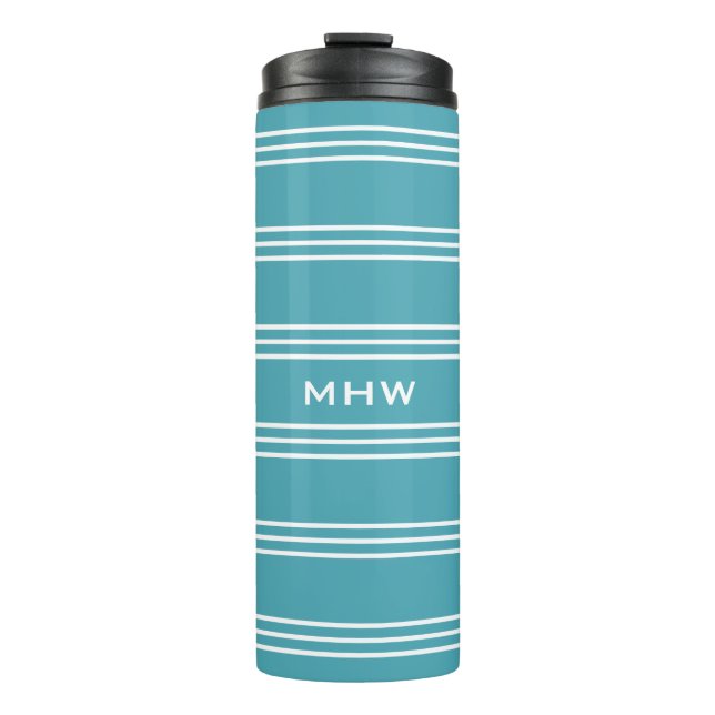Turquoise Stripes custom monogram tumbler (Front)