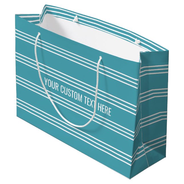 Turquoise Stripes custom text gift bag (Back Angled)