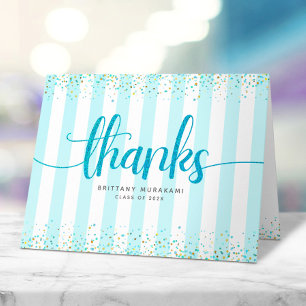 Turquoise stripes graduation modern calligraphy thank you card