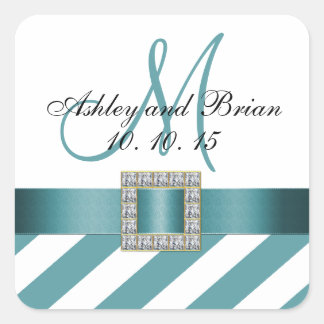Turquoise Stripes Initial Wedding Favor Label
