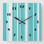 Turquoise Stripes Pattern Wall Clock at Zazzle