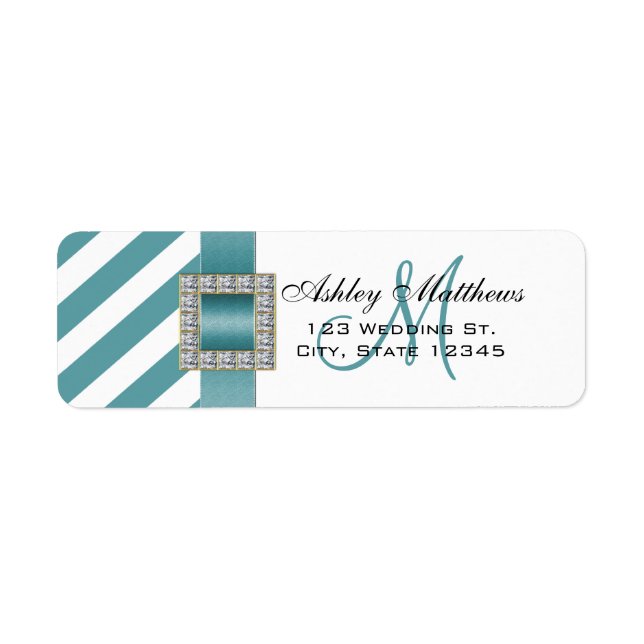 Turquoise Stripes, Ribbon Monogram for Weddings Label (Front)