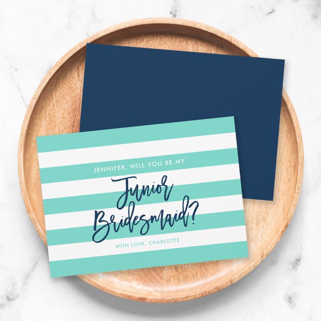 Turquoise Stripes Will You Be My Junior Bridesmaid Invitation (Creator Uploaded)