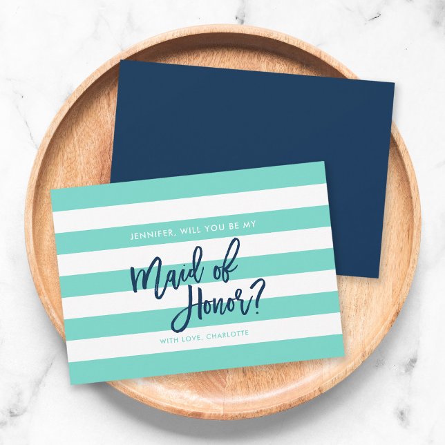 Turquoise Stripes Will You Be My Maid of Honor Invitation (Creator Uploaded)