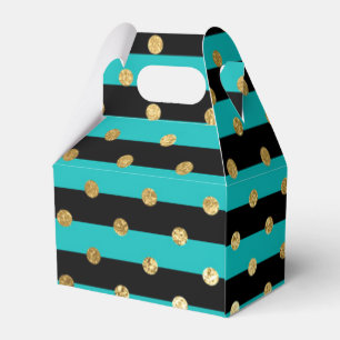 Turquoise Stripes with Polka Dots Birthday Party Favor Boxes