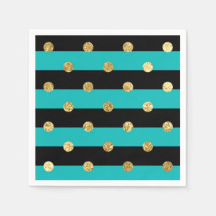 Turquoise Stripes with Polka Dots Birthday Party Napkins