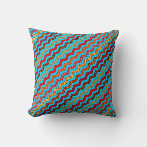 Turquoise Stripes Zig Zag Geometric Designs Color Throw Pillow